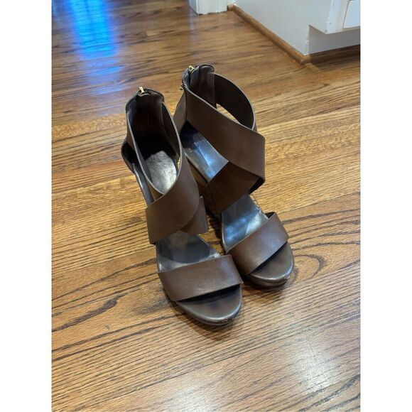 DIANE VON FURSTENBERG Opal Sandal Wedge Wooden Sandal Mink Brown - Picture 2 of 10